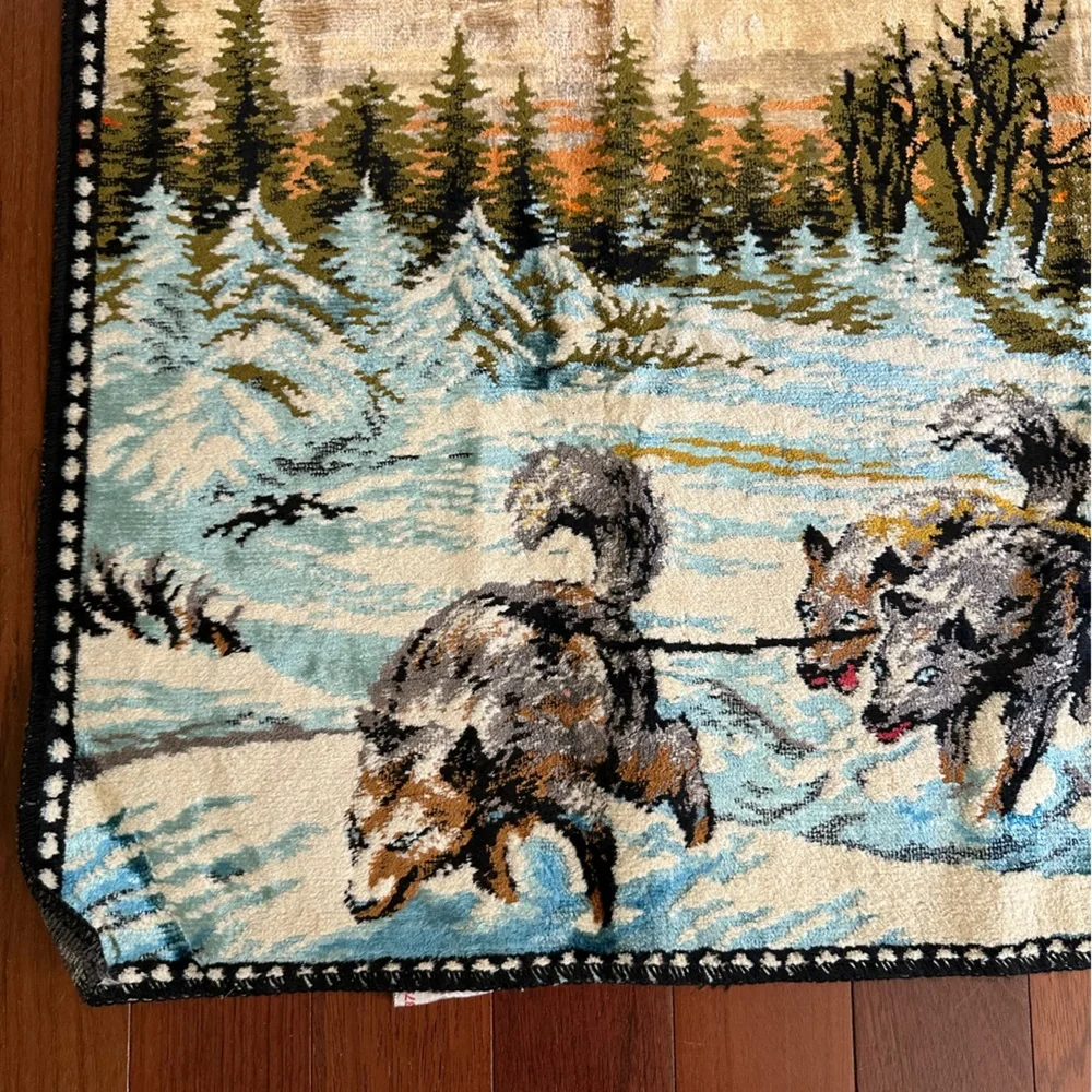 Velvet wall Tapestry -Dog Sled Tapestry- Made in Italy 1965